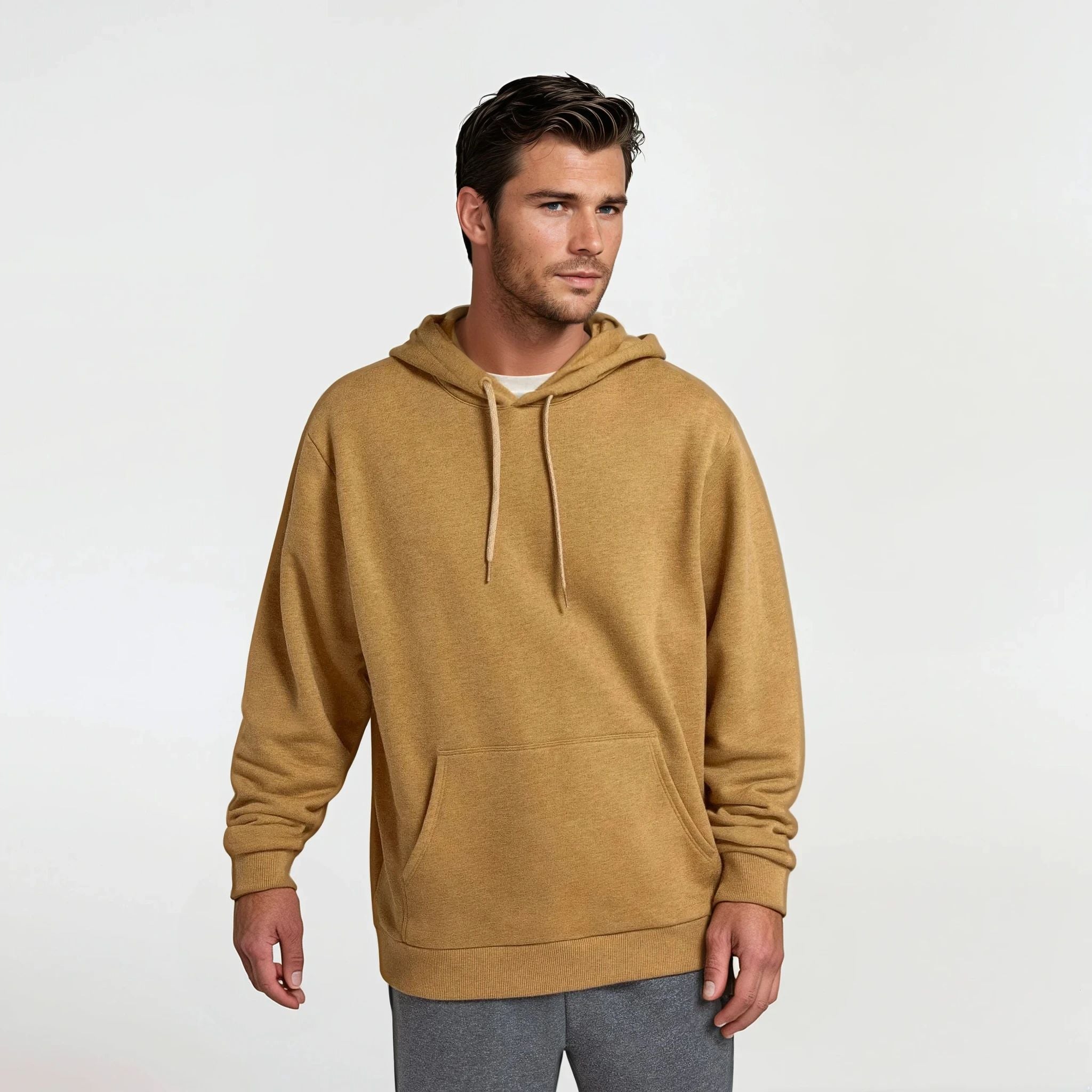 Unisex Merino Blend Hoodie - Stony Beige Heather - Image 2